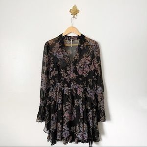 Free People Fake Pretend Black Floral mini dress